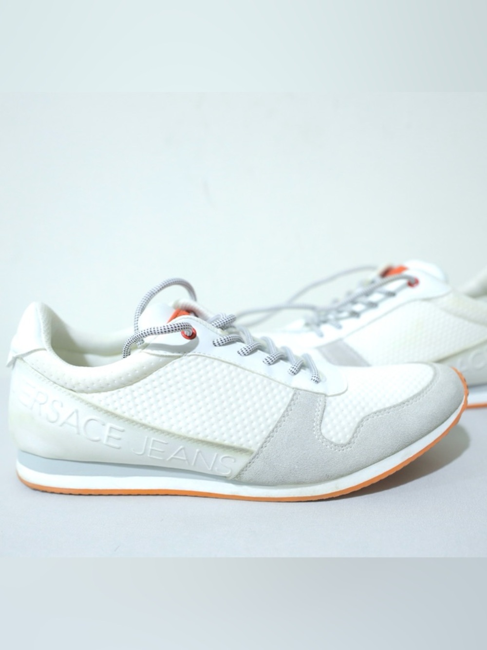 Versace Jeans Couture Logo Runner Sneakers White EU 44 US 11 Mesh Suede Low Top